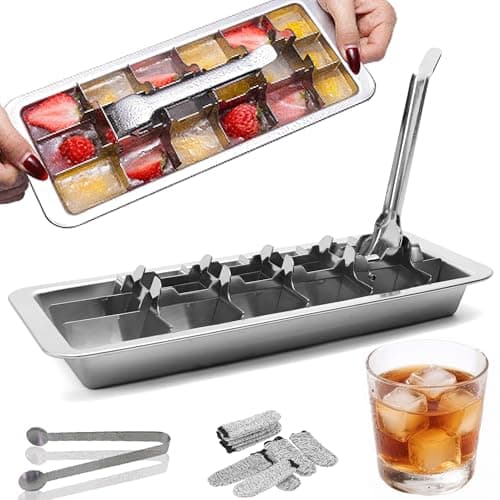GHAHILI Stainless Steel Ice Cube Trays, Metal Ice Cube Trays for Freezer Vintage Inspired Design with Release Lever Remove Handle for Making Large Cubes Kitchen & Bar (1pcs) - Image 1