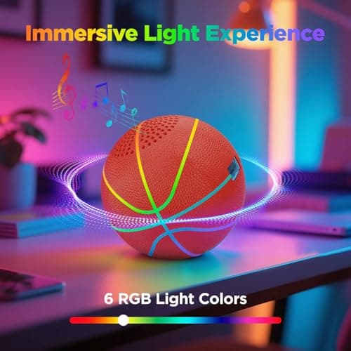 INLOOKSEEK Glow in the Dark Basketball Bluetooth Speaker, Mini Baseball-Sized LED Light Up Ball, Leather Pelota de Basketball, Glow Balls Sports Basketballs Stuff Ornament Gift - Thumbnail 3