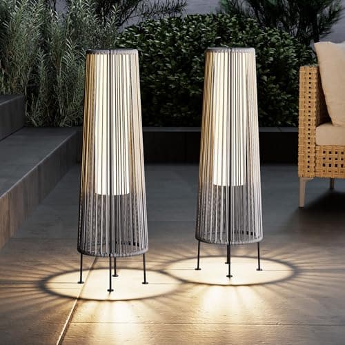 Grand patio Outdoor Floor Solar Light 2-Pack, Wicker Solar Patio Lamp Waterproof Outside Deck Lamp for Porch, Yard, Garden, Lawn Decorations - Gray, Gordes 2 PCS - Image 1