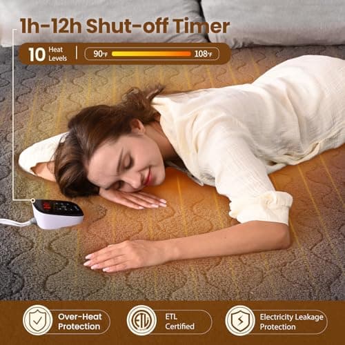 Bearhug Electric Heated Mattress Pads Full Size 54”×75” Sherpa Bed Warmer with 21” Deep Pocket 10 Heat Settings 12-Hour Timer Machine Washable Gray - Thumbnail 4