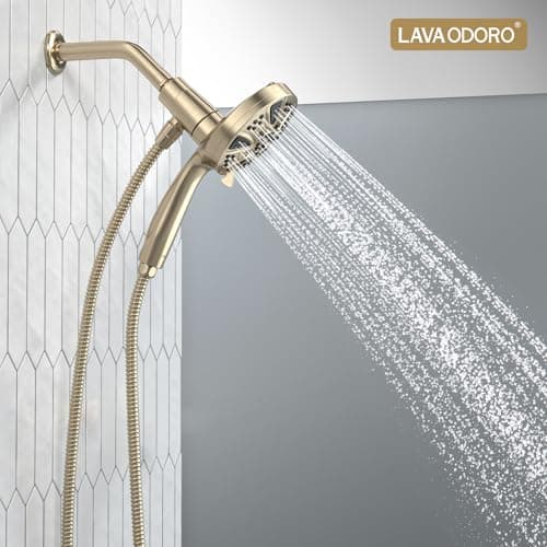 LAVA ODORO Handheld Shower Head with Magnetic Docking System, 10-Function High Pressure Detachable Shower Head, 5-inch Showerhead with 72 Inch Hose, Champagne Gold, SH180-CB - Thumbnail 2