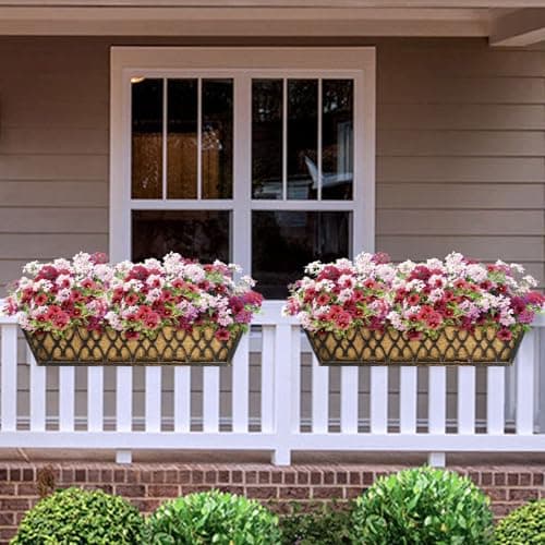 Karlliu 4 Pack 30 Inch Window Boxes Planters Railing Planter Box with Adjustable Brackets for Porch Fence Patio Balcony Hanging Flower Baskets with Coco Liners for Outdoor Garden Decor - Bronze - Thumbnail 2