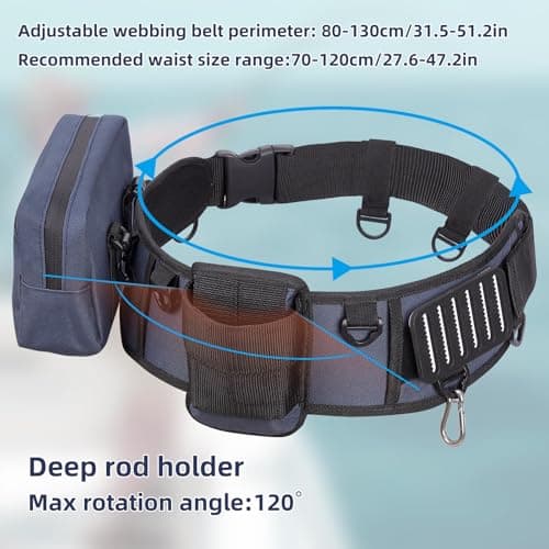 PELLOR Fishing Belt Rod Holder Adjustable Fishing Fighting Waist Belt with Detachable Tackle Bag, Multi-Hook Design, Professional Fishermen Tackle, Ideal Father's Day Gift - Thumbnail 2