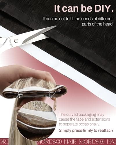 Moresoo Wide Weft Tape in Hair Extensions Human Hair Blonde Genius Tape Weft Hair Extensions Human Hair Dark Brown to Medium Brown Mix with Blonde Tape in Weft Extensions #4/6/613 18 inch 65G 2Pcs - Thumbnail 5