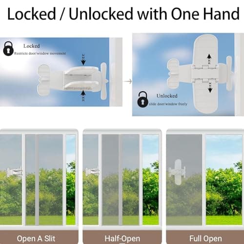 Bstsilver 2-Pack Sliding Glass Door Lock Slide Closet Stopper Child Safety Window Latch Toddler Baby Proofing Petproof Secure Slider Wardrobe Stop Easy Install, Upgrade Adhesive for Patio Balcony Yard - Thumbnail 5