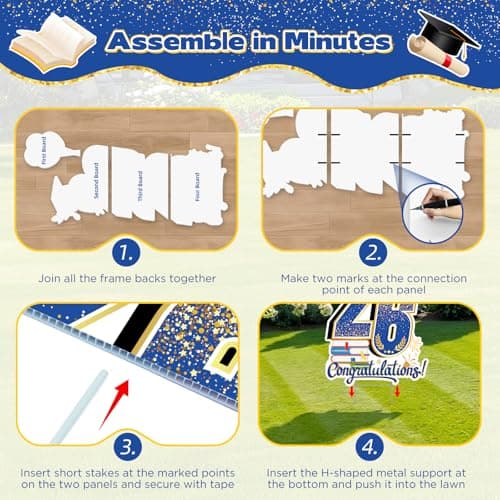 2026 Graduation Decorations Yard Sign, 3.5 FT Tall Class of 2026 Congrats Grad Yard Sign with Stakes for Outdoor Indoor Graduation Party Garden Lawn Decoration Supplies(Blue Gold) - Thumbnail 5