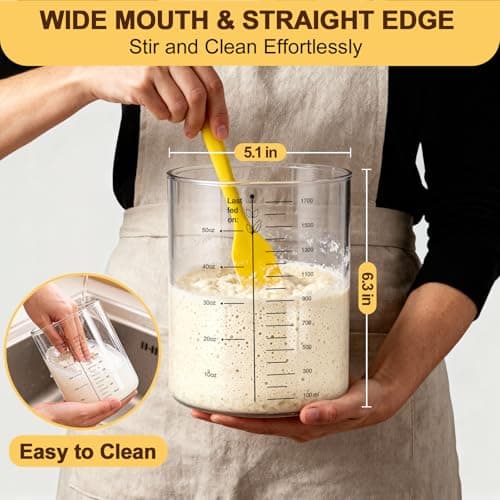 Sourdough Starter Jar, 50 oz Large Sourdough Jar with Time Keeper, Thermometer, Scraper, Wide Mouth Glass Sourdough Starter Kit for Beginners and Professional Bakers - Thumbnail 3