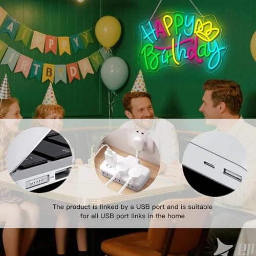 WLHOPE Happy Birthday Neon Sign Led Lights for Party Wall Decor Transparent Acrylic Board Light Signs for Club Children Friends Gift Decoration - Thumbnail 6