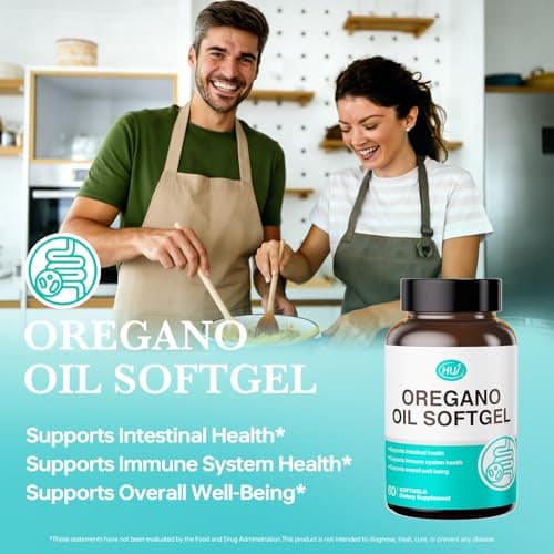 HUJ Oregano Oil Softgel with High Strength 55% Carvacrol - Premium Complex with Black Cumin Seed Oil, Garlic Oil - Natural Plant-Based Formula for Normal Immune and Gut Health Support - 60 Softgels - Thumbnail 3