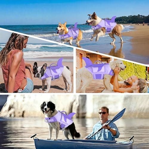 Dogcheer Shark Dog Life Jacket, High Buoyancy Dog Life Vest with Removable Foam Panels, Rescue Handle & Reflective Stripes, Dog Swimming Vest for Swim-Loving, Beginner, Senior & Weak Dogs, Purple S - Thumbnail 2