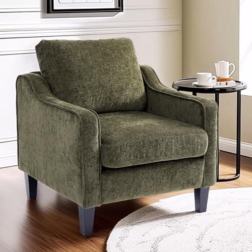 FLEXISPOT AC2 Accent Chair for Living Room, Mid Century Modern Reading Chair for Bedroom, Upholstered Armchair Comfy Single Sofa Side Chair for Office, Apartment, Small Room, Green - Image 1