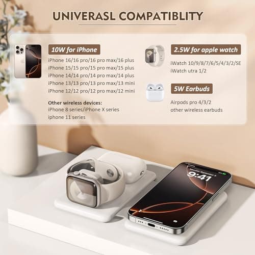Magnetic Wireless Charger for iPhone: 3 in 1 Travel Charging Station for Apple Devices for iPhone 17 Air 16 15 14 13 12 Pro Max Plus - Foldable Charging Pad for Apple Watch Series & Airpods 4 3 2 Pro - Thumbnail 2