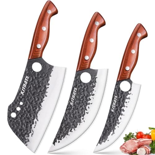 3PCS Hand Forged Butcher Knifes Set Razor Sharp Serbian Chef Knife Meat Cleaver Boning Knife Kitchen Set for Meat Cutting Cooking BBQ Gift for Men Women - Image 1