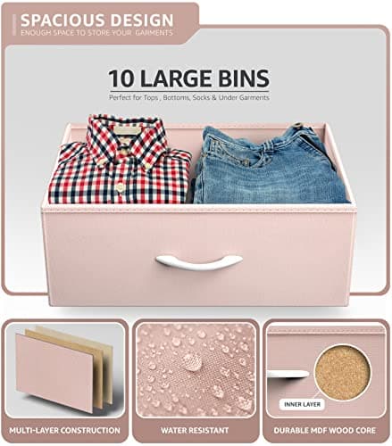 Sorbus Kids Dresser with 10 Drawers - Storage Unit Organizer Chest for Clothes - Bedroom, Kids Room, Nursery, & Closet (Pink, 34 x 12 x 47-10 Drawer) - Thumbnail 6