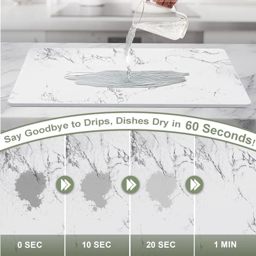 Vorisebo Large Stone Drying Mat for Kitchen Counter, 24" × 16" Diatomite Dish Drying Mat, Quick Dry Stone Mats, Ultra Absorbent Natural Diatomaceous Earth Mats for Dished, Bottles, White Marble - Thumbnail 3