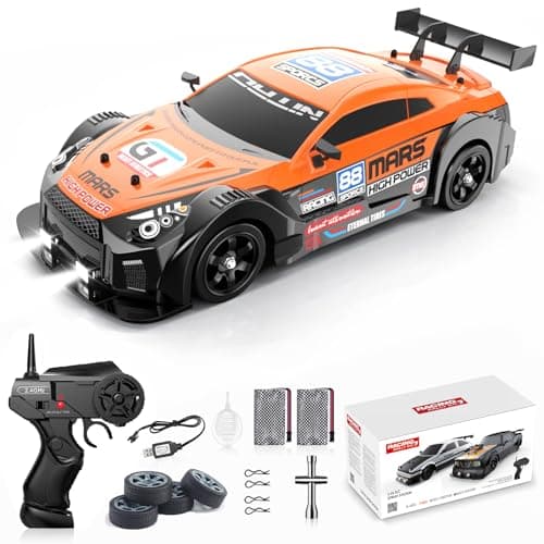 Desdoni Remote Control Car RC Drift Car 1/16 Scale 4WD with LED Lights 2.4ghz 18km/H Rechargeable High Speed Drift Racing Sport Toy for Adults Boys Girls Kids Gift 2pcs Batteries and Extra Tires