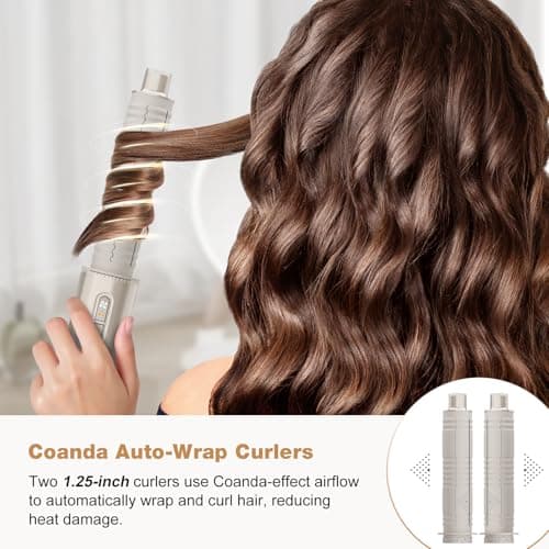 7MAGIC 7-in-1 Hot Air Styler, Hair Styler Dryer Brush with Auto-Wrap Curlers, High-Speed Hair Dryer for Fast Drying, Volumizing & Straightening, Travel Case Included, Champagne Gold - Thumbnail 5