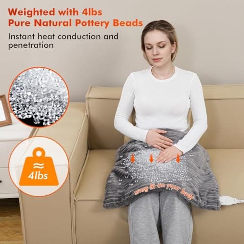 Dowin Far Infrared Heating Pad - Natural Jade Vibrating Massaging Weighted Heating Pad for Neck and Shoulders, Electric Heat Pad with 3 Heating Levels & 3 Vibrating Modes, 5lbs 12" x 24" - Thumbnail 5