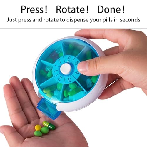 Weekly Medicine Pill Organizer - 7 Day Round Pill Box with Rotary Design, Daily Compartment for Vitamins & Medication, Compact Pill Case for Purse,Portable Travel Essentials for Pills & Supplements - Thumbnail 5