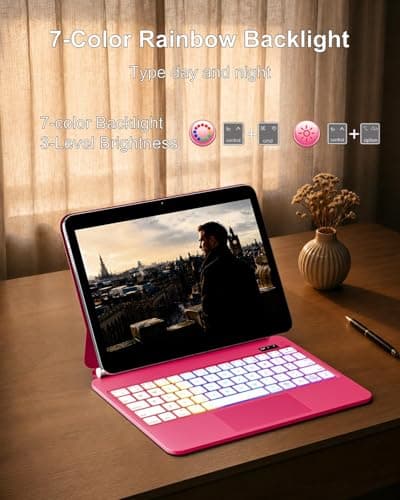TabletKeyer Magic for iPad A16 11-inch 11th Generation(2025)/10th Gen 10.9-inch(2022) Case with Keyboard,Wireless Keypad Floating Magnetic Folio Cover,Rainbow Backlit & Multi-Touch Trackpad Pink - Thumbnail 6