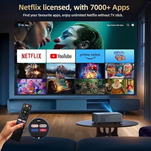 Compatible with Netflix Movie Projector with WiFi6 and Bluetooth5.3, Built-in App Store, Dolby Audio & Electric Focus & Auto Keystone, 4K Support High Brightness Outdoor Projectors, 1080 (Sliver Grey) - Thumbnail 2
