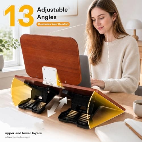 Upgraded Bamboo Slant Board for Writing, Double-Layer Book Stand with 13 Angles, Book Holders for Reading Hands Free, 19.7x14.2in Desk Stand for Students & Office - Thumbnail 4