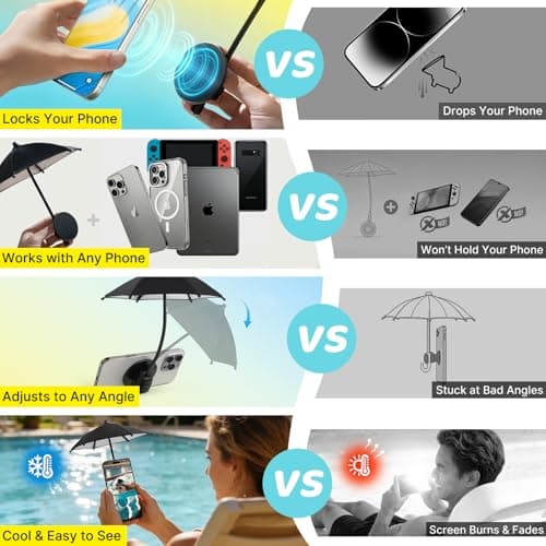 Phone Umbrella for Sun Shade: Magnetic Thumbs Up Cell Phone Umbrella Sun Shade UPF 45+ Anti-Glare Screen Protector for Beach Car Outdoor Travel Pool Easter Basket Stuffers for Women Men Teens Boy Girl - Thumbnail 5