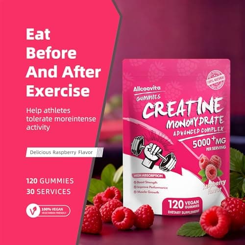 NSF Certified Creatine Gummy - Creatine Monohydrate Gummies 5000mg for Men & Women -120 Gummies Advanced Formula, Muscle Strength, Muscle Builder, Energy Boost, Pre-Workout Supplement-Raspberry - Thumbnail 6