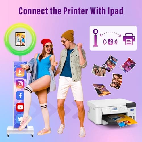 JIYANG Portable Photo Booth Compatible with Any Ipad,Photo Booth Stand Shell with ChackTok PhotoBooth VIP 2 Month Member and Flight Case,Free Custom Logo,Perfect for Parties,Wedding and Events(White) - Thumbnail 3
