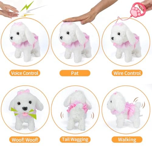 GOBRILLFUN Remote Control Robot Dog, Electronic Plush Puppy Dog Toy, Interactive Toys, Walks, Barks, Shake Tail, Stuffed Animal Gift for Girl and Boy Age 3-6 Year Old (White) - Thumbnail 2