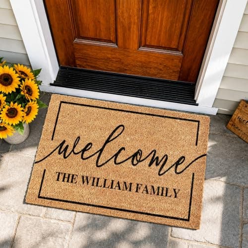 Fincekoom Personalized Natural Coco Coir Door Mat with Heavy Duty Backing Custom Non-Slip Front Door Welcome Mats for Outside Entrance or Porch Entry Housewarming Gift for Home Decor - Thumbnail 2