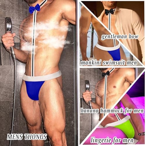 Avidlove Men's Sexy Mankini Thong Swimsuit Suspender Swimwear Mens Low Rise Lingerie with Bow Tie Blue X-Large(Refer to the updated sizes) - Thumbnail 5