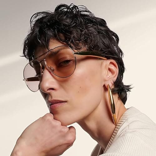 SODQW Gold Aviator Sunglasses for Women Men Trendy Designer Metal Sun Glasses with UV400 Metal Frame Ladies Shades - Thumbnail 2