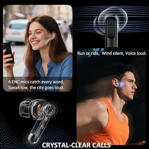 Wireless Earbuds Bluetooth 5.4, 6 Mic ENC Noise Cancelling Clear Call, in Ear Buds Deep Bass HiFi Stereo Sound, Big Dual LED Display 48H Playtime Earphones IPX7 Waterproof Headphones Android iOS Black - Thumbnail 2