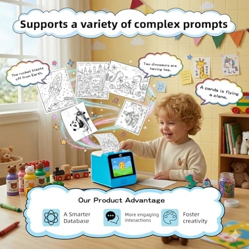Ognee AI Voice Sticker Printer for Kids, PortableThermal Printer with Display Screen, Voice Control Mini Printer, Instant Thermal Printer Toy for DIY and Learning with 2 Paper Rolls - Thumbnail 4