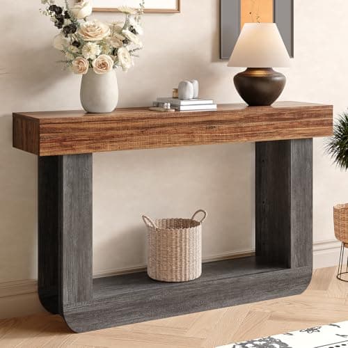 Tarnorci 55'' Behind Couch Table, Farmhouse Wood Console Tables for Entryway U-Shape Narrow Sofa Table for Living Room Bedroom Foyer - Image 1