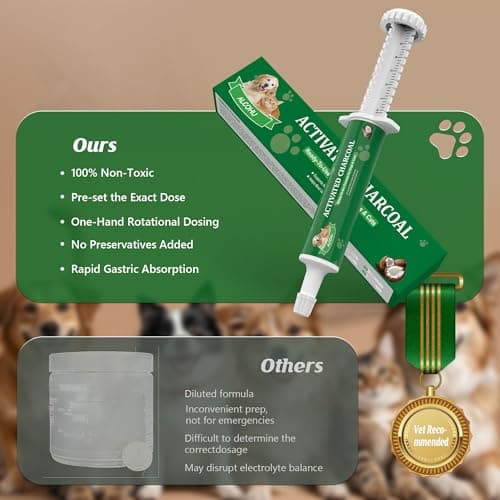 Alcohu Activated Charcoal for Dogs Cats,Pet Poison Emergency Kit, Toxin Absorber with High-Activity Charcoal & Kaolin, Supports Digestive from Chocolate/Grapes/Onions, Using for Home, Travel 30+60ml - Thumbnail 5