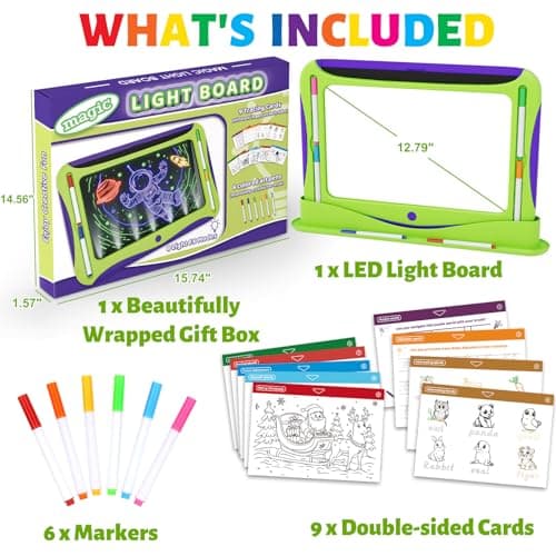 Magic LED Drawing Board for Kids Age 6-8, Light Up Tracing Pad Boy Girl Toys, Reusable Doodle Writing Tablet, 9 Double-Sided Cards, 6 Markers, Arts Crafts Learning Toy, Easter Christmas Birthday Gifts - Thumbnail 4