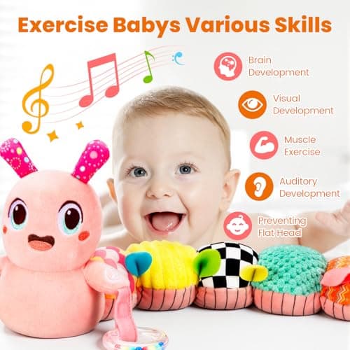 Baby Toys 0-6 Months, Washable Baby Musical Caterpillar Toys with 10 Kid's Songs,Rattles,BabyTeething Toys,Suitable for 0-6, 6-12 Months Infant Tummy Time Toy,Newborn Baby Boy&Gril Gifts(Pink) - Thumbnail 2