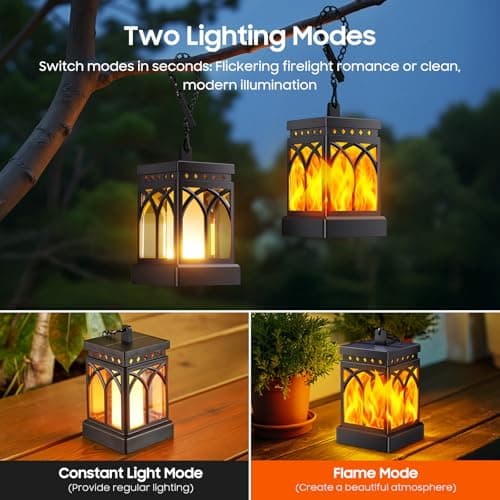 KOOPER 4 Pack Solar Lanterns Outdoor Waterproof, Upgraded Flickering Flame Modes + Constant Modes Hanging Solar Lantern Lights for Outside, Lanterns Decorative Outdoor for Garden Table Yard Tree Decor - Thumbnail 2