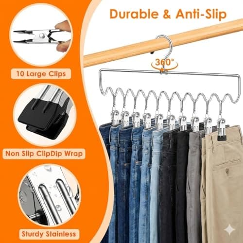 Pants Hangers Space Saving with Clips,Closet Organizers and Storage,20 Non-Slip Rubber Clips Metal Legging Organizer for Jeans Skirt Home Essentials,Dorm Room Essentials for College Students Girls Guy - Thumbnail 2