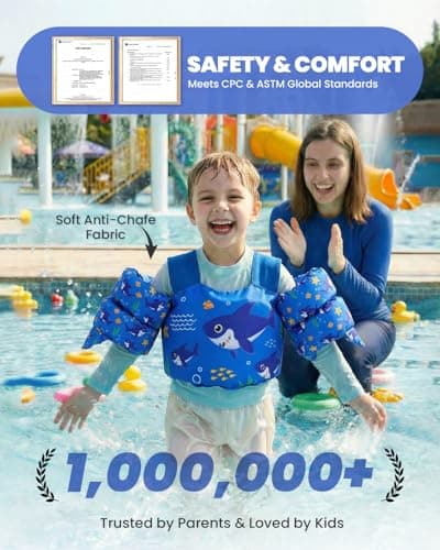 Gogokids 2-in-1 Toddler Swim Vest Pool Floaties for Kids[CPC Certified & Remove Crotch Strap]Puddle Float Jumper 24-66 Pounds, Toddler Arm Floaties Swim Jacket Water Wings for kids Boys Girls Swimmies - Thumbnail 2