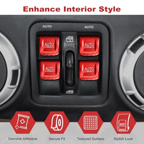 DIAMOOKY Upgraded Metal Window Switch Button Cover for Jeep Wrangler JK JKU 2018 2017 2016 2015 2014 2013 2012 2011 Interior Accessories, Aluminum Alloy, Red - 4pcs - Thumbnail 5