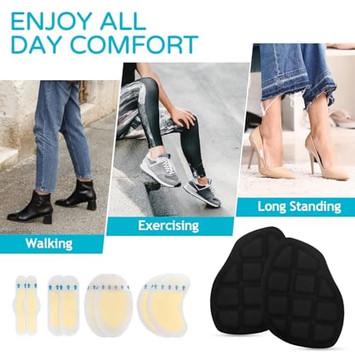 Niifawh Ball of Foot Cushions for Women 2 Pairs | 8ct Gel Blister Bandages for Feet, Blister Cushion for Heel, Toe, No Slip Metatarsal Pads for Reduce Heel, Toe & Foot Pain, Black - Thumbnail 4