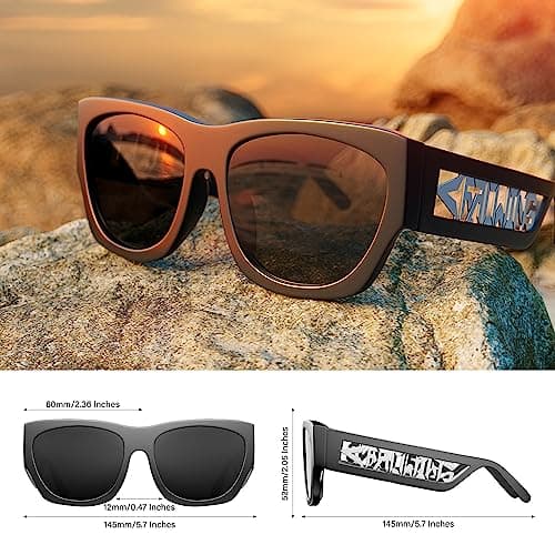 ROCKNIGHT Driving HD Sunglasses Men Polarized UV Protection Cool Black Matte Square Full Frame White Grey - Thumbnail 4