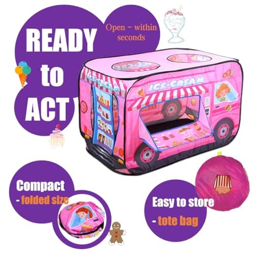 Pop Up Tent for Kids.Ice Cream Truck Play Tent.Large, Easy to Organize Icecream Shop for Kids.Ice Cream Cart for Kids.Birthday Gift for Girls & Boys.Can Be Played with by 2-3 Kids - Thumbnail 2