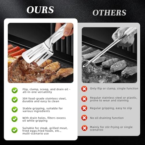 Durable 304 Stainless Steel Spatula Tongs, Rust-Proof 2-in-1 Cooking Tongs for High Heat, Solid One-Piece Design Food Turner, Professional Kitchen Essential - Thumbnail 4