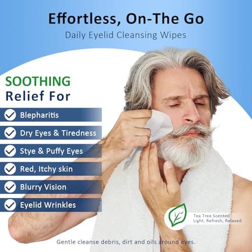 60PCs Eyelid & Lash Wipes with Hyaluronic Acid, Tea Tree Oil Eyelid Cleaser For Blepharitis, Itchy & Stye Eyes, Pre-Moistened Eyelid Wipes for Dry Eyes Relief, Daily Eye Cleanser for Sensitive Skin - Thumbnail 2