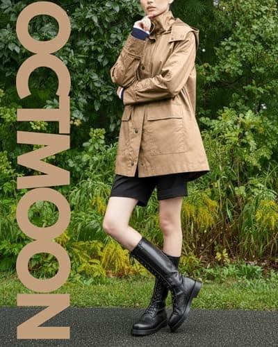 Women’s Lightweight Rain Coat, outdoor coat – Waterproof Raincoat Jacket with Hood, Classic Button-Up Trench Coat for Women, Stylish PU Coated Rain Gear with Detachable Shoulder Decor-（Camel）L - Thumbnail 5