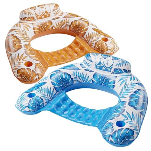 Jasonwell Inflatable Pool Float Chair - 2 Pack Pool Floaties Chair Floats Loungers for Swimming Pools Floating Lounger with Cup Holders Toy Party Floaties for Adults L - Image 1